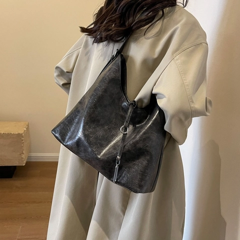 Bolso Tote de Cuir PU Vintage de Gran Capacidad para Mujer Bolso de Hombro Retro Envejecido Bolso Hobo con Cordón