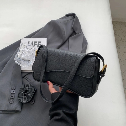 Borsa a Spalla in Pelle PU Motivo Litchi da Donna Retro Bordo a Ondine Pattina Borsa a Tracolla Minimalista Urbano per Lavoro