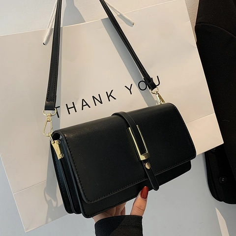 Vintage PU Leather Small Square Crossbody Bag For Women Fashion Versatile Minimalist Shoulder Bag With Metal Buckle Daily Purse