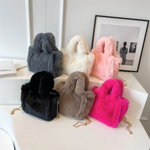 Kunstpelz Plüsch Beuteltasche Für Damen Winter Neu Kette Umhängetasche High End Feel Tragbare Kleine Quadratische Tasche Mode Handtasche