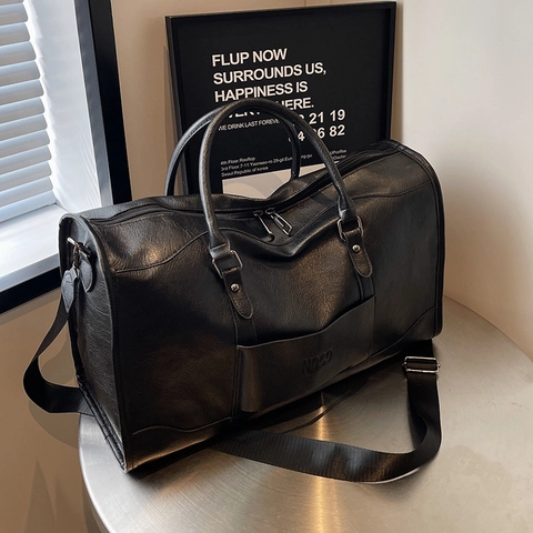 Borsa da Viaggio in Pelle PU Retrò da Donna Borsone di Grande Capacità Con Tracolla Regolabile Borsa a Mano con Motivo Litchi per Viaggi di Lavoro Fitness Fine Settimana