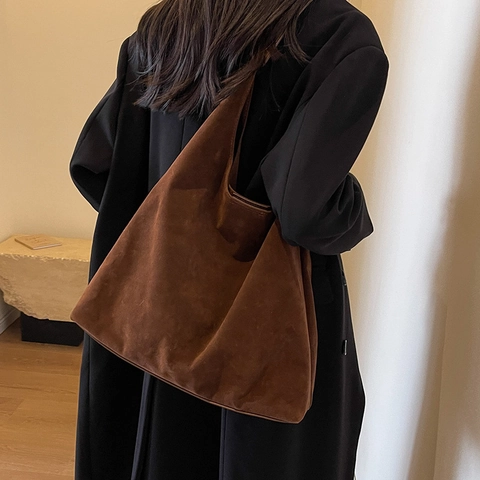 Borsa a Tracolla in Camoscio Vintage per Donna Grande Capacità Borsa Tote Opaca Retrò Pendolare Hobo Bag Autunno Inverno Moda Borsa