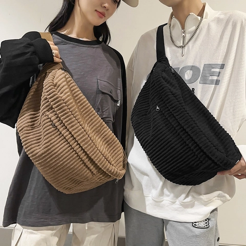 Borsa a Tracolla in Velluto a Coste di Grande Capacità per Donna Design di Nicchia Borsa da Petto a Mezzaluna Casual Streetwear
