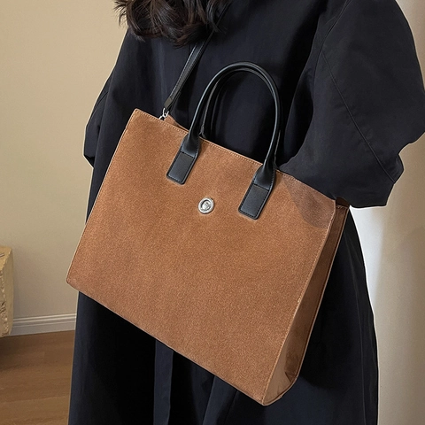 Vintage Matte Flanell Damen Tote Bag Große Kapazität Retro Weichem Stoff Schulter Crossbody Handtasche Pendler Büro Reise Arbeitstasche
