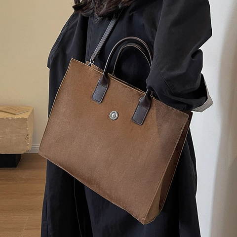 Vintage Matte Flanell Damen Tote Bag Große Kapazität Retro Weichem Stoff Schulter Crossbody Handtasche Pendler Büro Reise Arbeitstasche