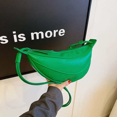 Women Korean Style Crescent Half Moon Crossbody Bag PU Leather Solid Color Adjustable Strap Casual Small Shoulder Bag