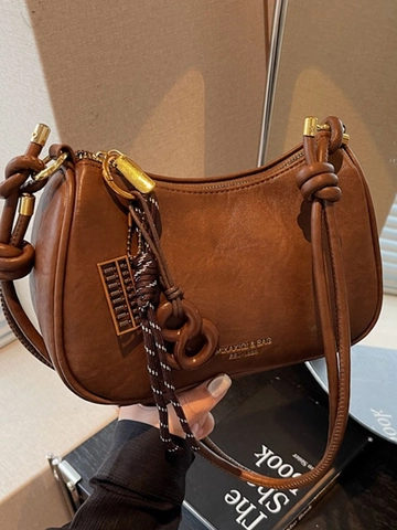 Borsa a Tracolla da Donna in Pelle PU Sottoascellare alla Moda Versatile Piccola Mezza Luna a Cuscino con Nodo