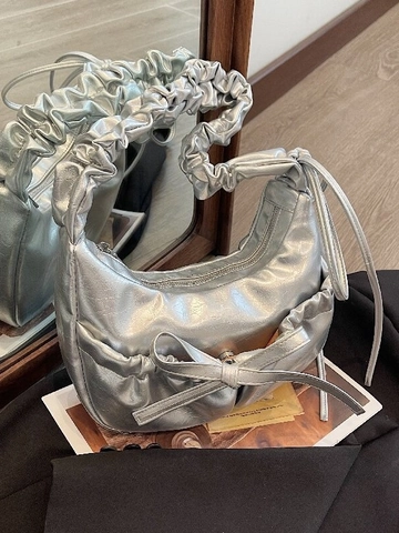 Mode Schleife Plissiert Schultertasche Für Damen Trendy Kunstleder Halbmond Achseltasche Umhängetasche Handtasche Für Den Alltag