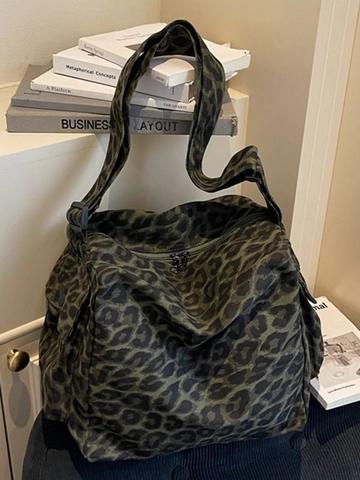 Große Kapazität Leopardenmuster Leinwand Umhängetasche Für Damen Casual Pendler Schulter Tote Tasche Mit Tarnung Design