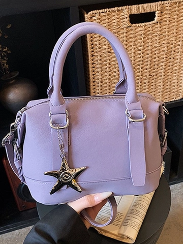 Borsa a Mano Donna Stile Boston in Pelle PU Con Ciondolo a Stella Vintage Semplice Borsa a Tracolla Cuscino Quotidiana