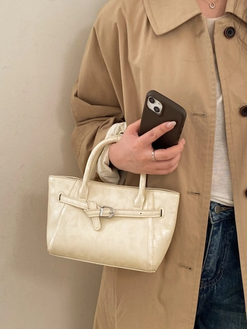 Damen Retro Minimalistische PU Leder Umhängetasche Mode Eimer Tote Umhängetasche Mit Gürtelschnalle Dekor Pendeln Handtasche