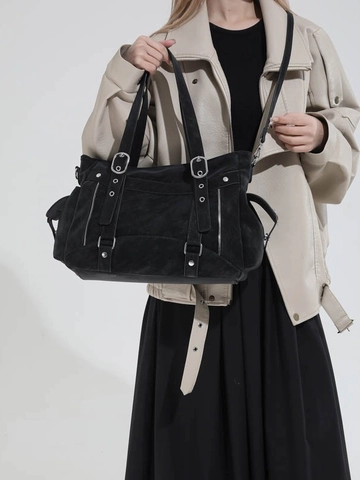 Sac Cabas Femme Grande Capacité en Cuir PU Rétro Sac à Bandoulière Multi Poches Fonctionnel Style Industriel