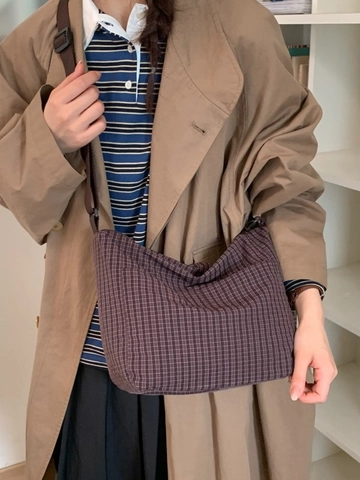 Borsa a Tracolla da Donna Casual in Tela a Quadri Grande Capacità Borsa a Spalla Modello a Nido d'Ape Borsa da Viaggio Leggera