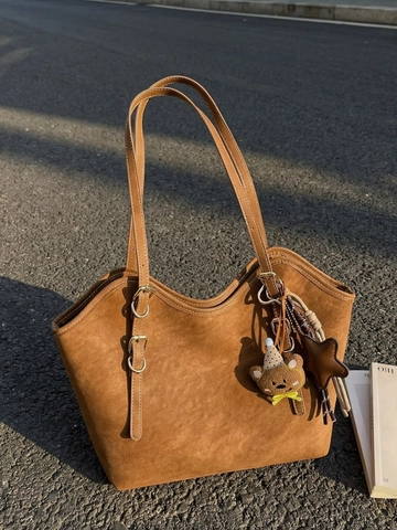 Vintage Large Capacity Suede Texture Tote Bag For Women Retro Casual Synthetic Leather Shoulder Bag With Adjustable Strap