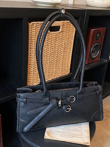Bolso de Hombro de Axila de Cuero Sintético Vintage para Mujer Hebilla de Cinturón de Gran Capacidad Bolso Hobo Casual