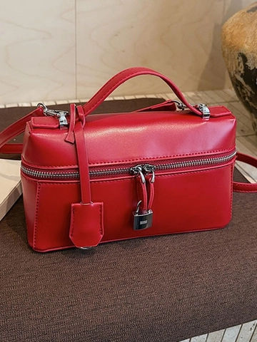 Women Vintage PU Leather Pillow Crossbody Bag Large Capacity Handbag With Letter Lock Decoration Casual Travel Shoulder Bag