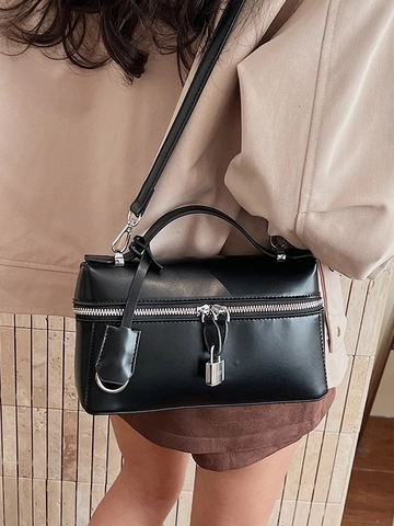 Women Vintage PU Leather Pillow Crossbody Bag Large Capacity Handbag With Letter Lock Decoration Casual Travel Shoulder Bag