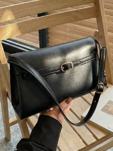 Sac à Épaule Rectangulaire en Cuir PU Rétro pour Femmes Sac Bandoulière Minimaliste à Rabat Avec Boucle Dorée Sac de Mode Sous le Bras