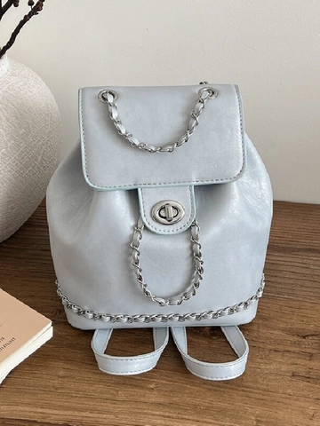 Women Fashion Synthetic Leather Chain Backpack Small Square Bag Commuting Schoolbag For College Students Solid Color Drawstring Buckle Metal Lock Backpack