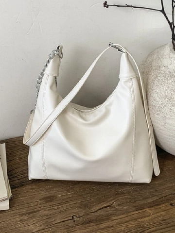 Damen Große Kapazität Kunstleder Umhängetasche Minimalistisch Retro Hobo Tasche Metallkette Nähte Täglich Pendeln Tasche