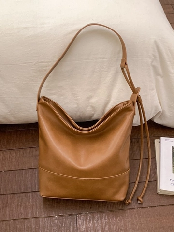Minimalist Large Capacity Women Shoulder Bag Retro Synthetic Leather Hobo Bag Solid Color Casual Tote For Daily Commuting
