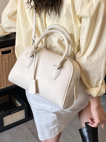 Borsa Boston da Donna in Pelle PU con Motivo Litchi Borsa a Mano Minimalista a Tracolla con Hardware Argentato per il Viaggio