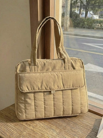 Sac Cabas Matelassé pour Femmes Grande Capacité Décontracté Couleur Unie Sac à Bandoulière Sacoche Ordinateur Portable Mode en Tissu