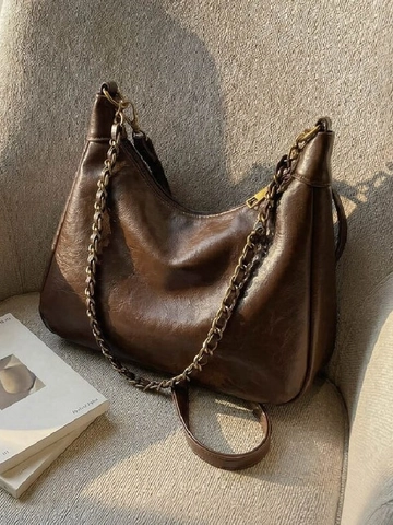 Bolso Hobo Vintage de Gran Capacidad para Mujer de Cuero PU con Cadena Bolso de Hombro Elegante Bolso Bandolera Tote