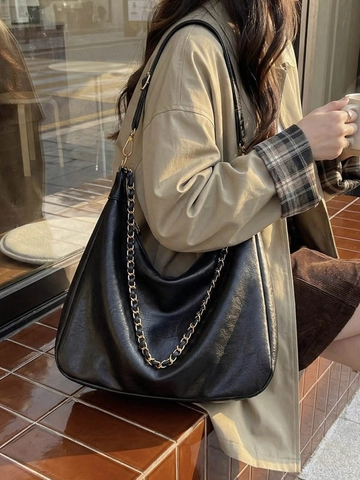 Bolso Hobo Vintage de Gran Capacidad para Mujer de Cuero PU con Cadena Bolso de Hombro Elegante Bolso Bandolera Tote
