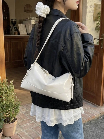 Borsa a Spalla Sottobraccio in Pelle Sintetica Trendy da Donna Grande Capacità in Vernice Lucida Borsa Tote per Pendolari Con Tracolla Regolabile
