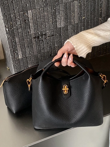 Sac Seau Femme en Cuir Synthétique à Motif Litchi Rétro Sac à Main Bandoulière Polyvalent Avec Pochette Ensemble Sac