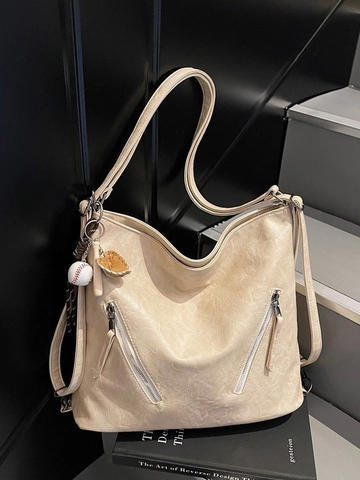 Vintage Kunstleder Umhängetasche Große Kapazität Tote Für Damen Pendeln Multifunktionale Lässige Hobo Bag Mit Baseball Anhänger
