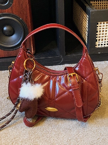 Borsa Hobo da Donna in Pelle Sintetica Trapuntata Borsa a Spalla Dumpling con Motivo Romboidale Catena Dorata Tracolla Banchetto Pendolare