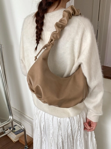 Women Ruched Shoulder Bag Solid Color Artificial Leather Hobo Dumpling Bag Casual Underarm Bag With Scrunchie Strap Fashion Bag