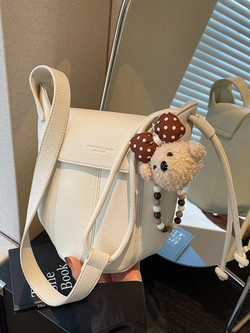 Retro Litschi Muster Kunstleder Eimertasche Für Damen Mode Lässige Schultertasche Mit Plüsch Anhänger Umhängetasche