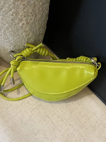 Women Minimalist Synthetic Leather Half Moon Crossbody Bag With Knotted Strap Zipper Closure Mini Shoulder Bag Fashion Chic Clutch