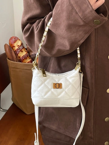 Sac à Main Mode Losange Matelassé Pour Femme Mini Sac Bandoulière Vintage Chaîne Sac Carré Horizontal En Cuir Synthétique