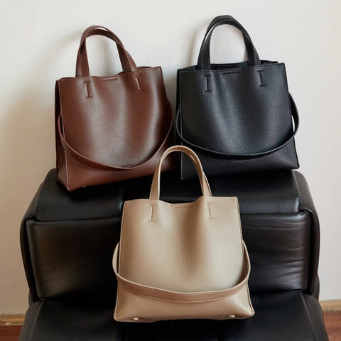 Sac Cabas Femme en Cuir Véritable Motif Litchi Sac à Main Vachette Avec Bandoulière Amovible Bureau Navette Sac Carré