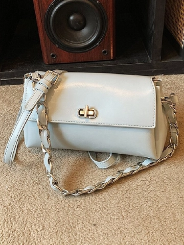 Damen Trendy PU Leder Unterachsel Tasche Silber Kette Umhängetasche Kleine Quadratische Crossbody Tasche Mit Drehverschluss