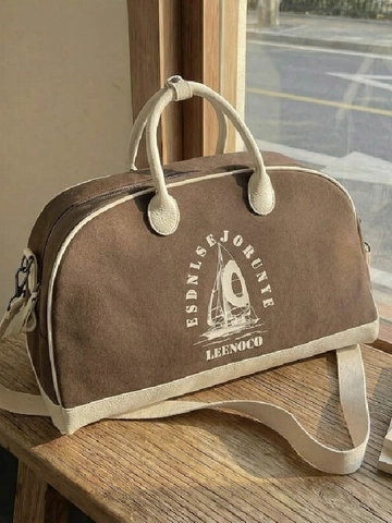 Large Capacity Canvas Travel Bag With Leather Stitching Retro Duffle Handbag Shoulder Bag For Gym Commute Weekend Trip