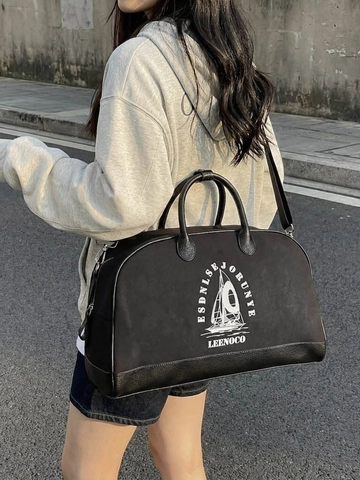 Large Capacity Canvas Travel Bag With Leather Stitching Retro Duffle Handbag Shoulder Bag For Gym Commute Weekend Trip