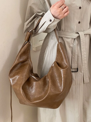 Borsa a Spalla Hobo in Pelle Sintetica di Grande Capacità da Donna Vintage Piegghettata Sottobraccio a Mezzaluna per Viaggi Moda Quotidiana