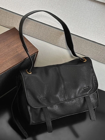Große Kapazität Vintage PU Leder Umhängetasche Für Damen Retro Klappdeckel Schultertasche Für Den Täglichen Weg Zur Arbeit