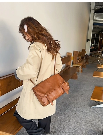 Große Kapazität Vintage PU Leder Umhängetasche Für Damen Retro Klappdeckel Schultertasche Für Den Täglichen Weg Zur Arbeit