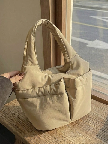 Borsa Tote Trapuntata da Donna Grande Capacità Leggera Borsa a Mano in Nylon Con Doppie Tasche Frontali Borsa Secchiello