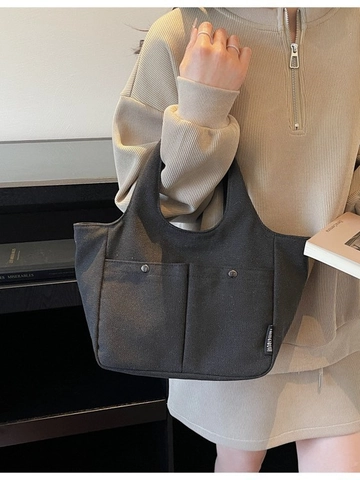 Vintage Damen Canvas Tragetasche Große Kapazität Multi Pocket Handtasche Lässige Pendler Shopping Umhängetasche Mit Magnetverschluss