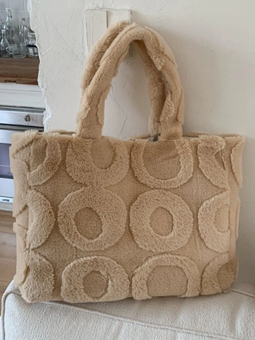 Damen Große Plüsch-Einkaufstasche Kunstfell-Schultertasche Mit 3D Geprägtem Geometrischem Muster Winter Casual Alltagshandtasche Mit Magnetverschluss