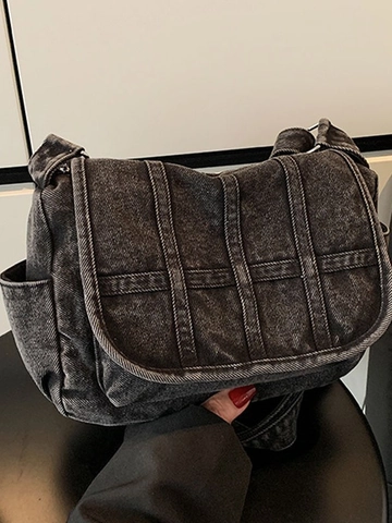 Women Vintage Denim Crossbody Bag Multiple Pockets Adjustable Strap Casual Messenger Bag Small Square Shoulder Bag Daily Travel