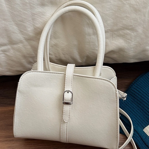 Bolso de Cubo Minimalista de Cuero PU para Mujer Bolso de Hombro Retro de Color Sólido Con Hebilla Elegante Bolso de Mano Diario