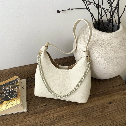 Damen Retro Lychee Muster Hobo Tasche Mit Kettendekoration Minimalistische Kunstleder Schulter Umhängetasche Für Den Alltag